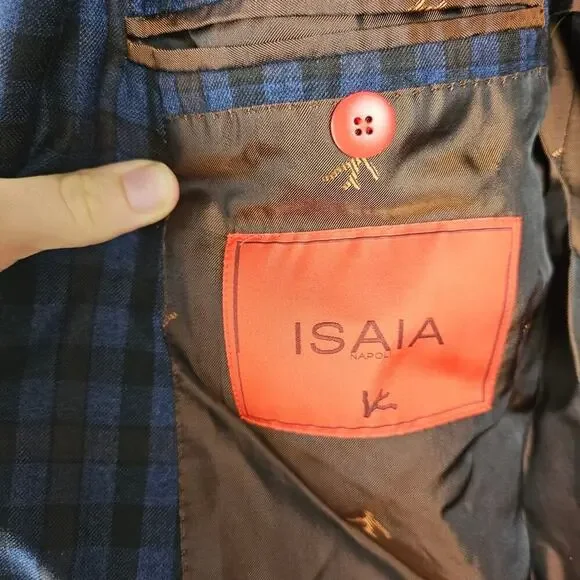 Isaia Blue Check Wool Sport Coat 44R (Eu 54) - Picture 4 of 9